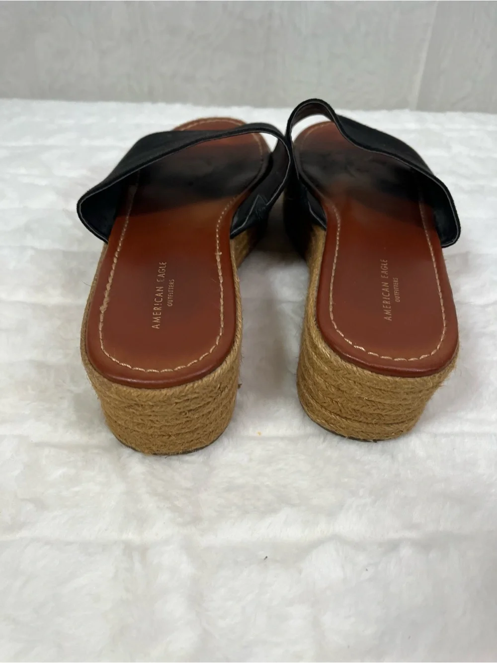 American Eagle Black Suede Espadrille Flatform Slide Sandals Size 8